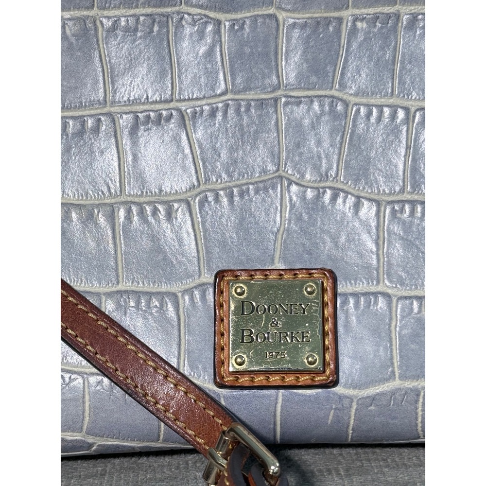 Dooney & Bourke Croc Embossed Leather Crossbody Bag Blue Cream - Picture 2 of 7
